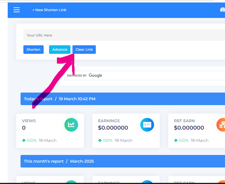 Adlinkfly Member Dashboard Area Clear Link Button Add Process.